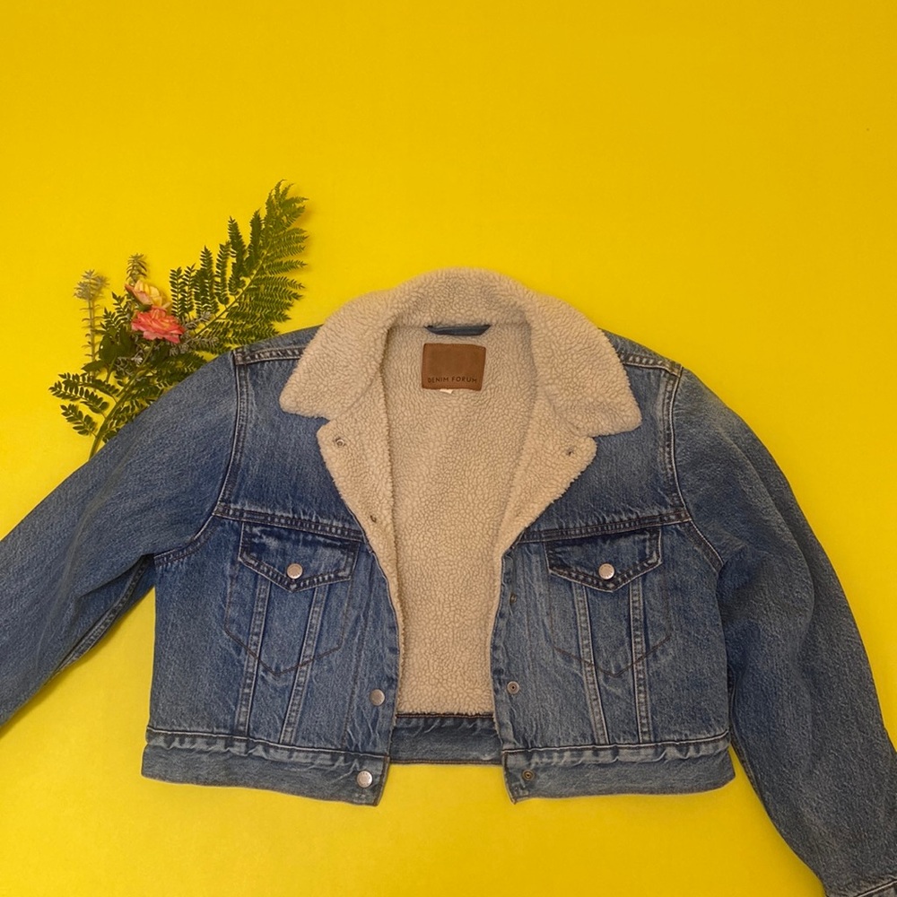 Denim Forum fleece lined cropped jacket
